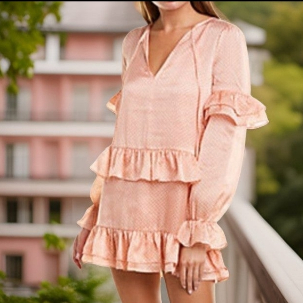 Tularosa Darla Dress Pink Polka Dot Long Sleeve Mini Size Small